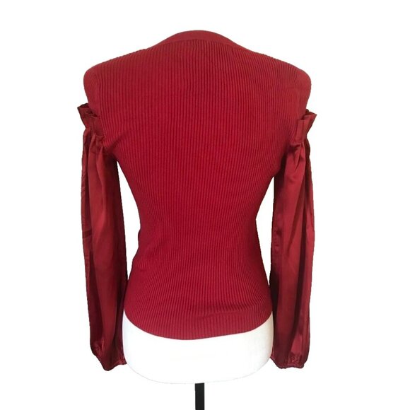 CLUB MONACO Long Satin Sleeve Ribbed Knit Sweater Size XS Red - Picture 5 of 6